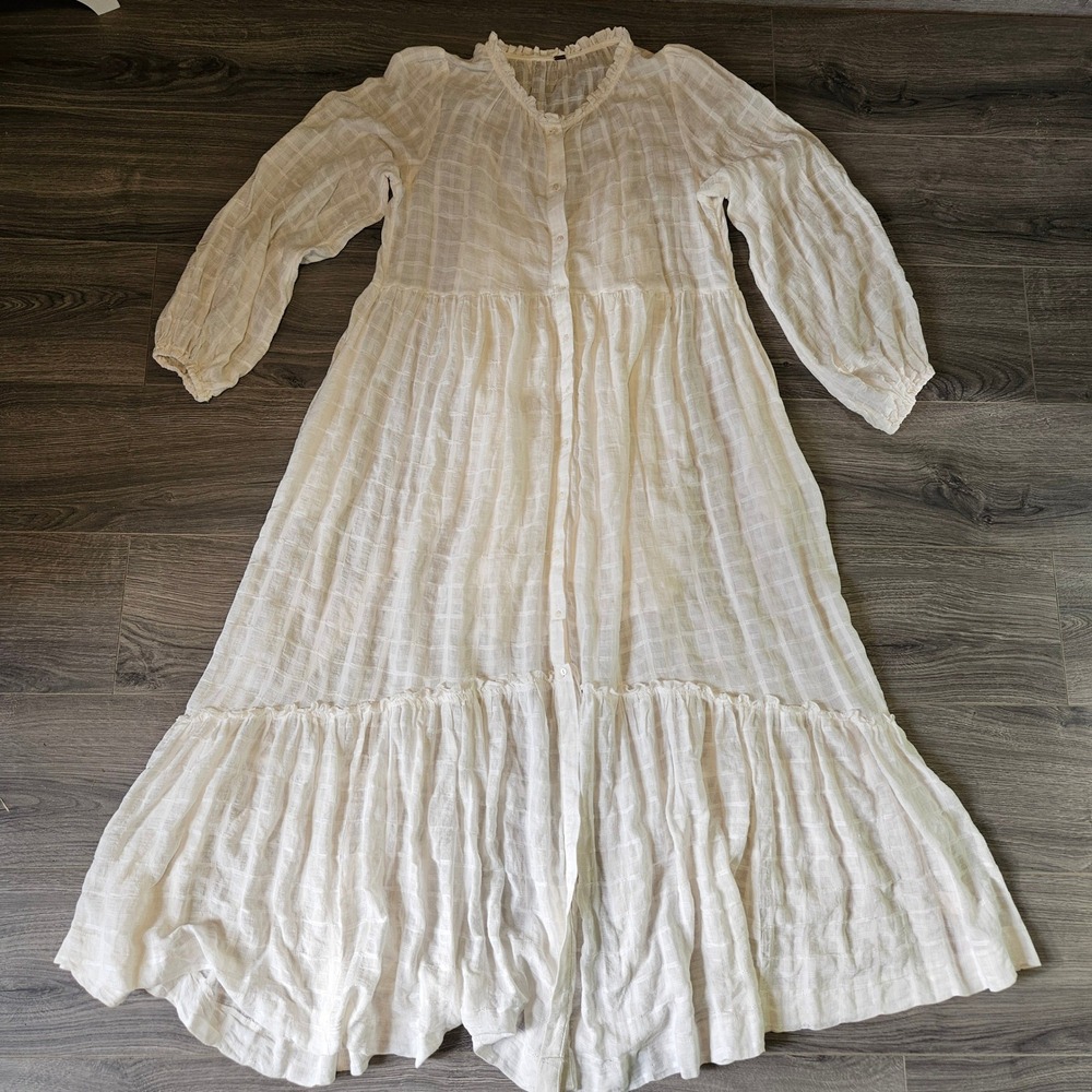 Free People Edie Dress Button Front Tiered Maxi Dress Ivory Size M Boho Cottage - Picture 15 of 16